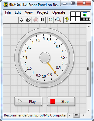 Interface featuring a gauge and two control buttons